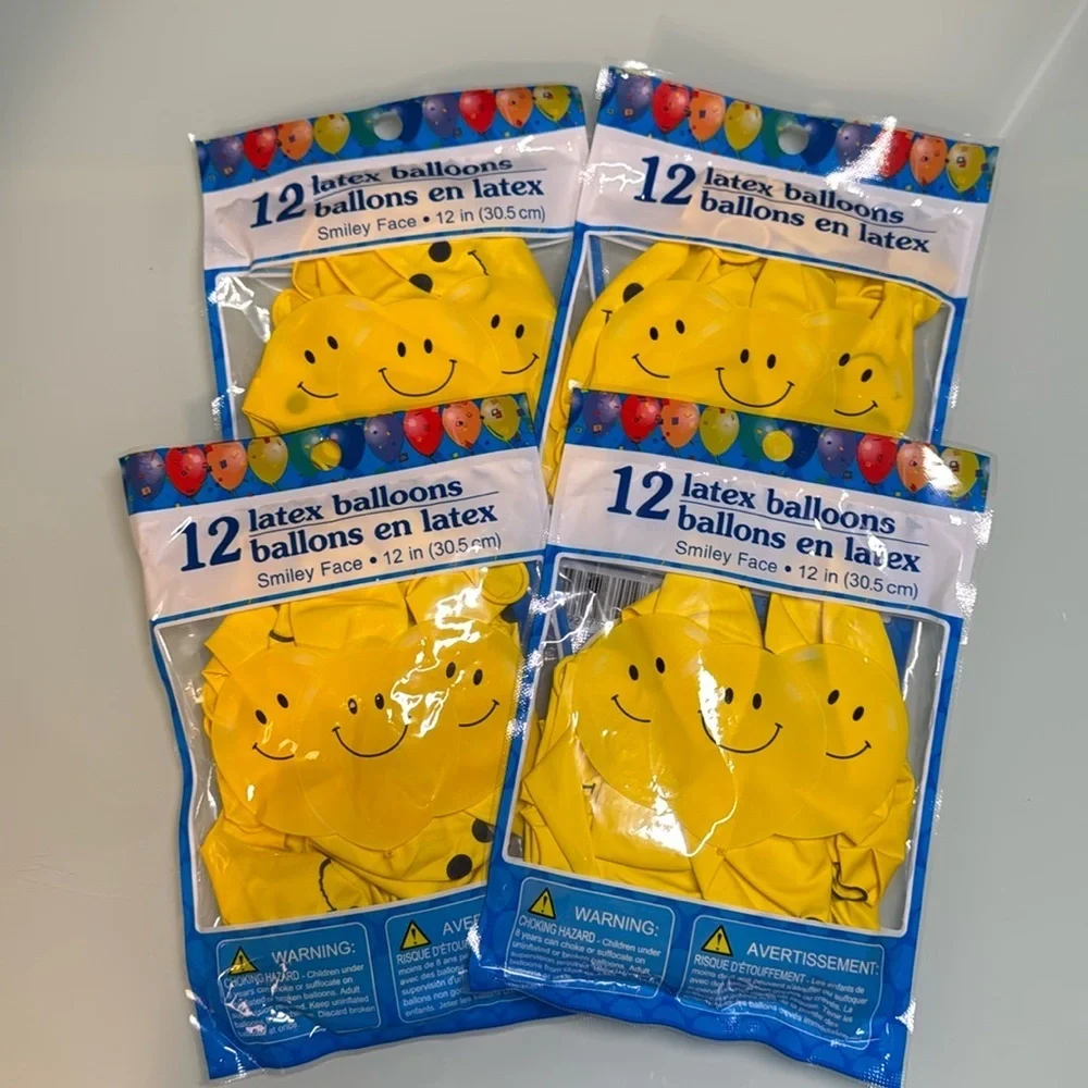 4-Packs of Yellow Latex Balloons w. Smiley Faces by Greenbrier‎ Intl. | NWT